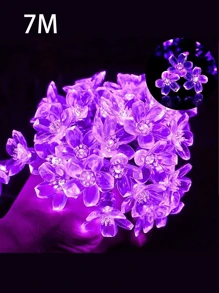 1pc Solar Powered Cherry Blossom String Lights, Multi-Mode Adjustable Outdoor Fairy Lights For Valentine's Day, Garden, Yard, Fence, Porch, Tree, Flower Themed Party, Waterproof Holiday Decor