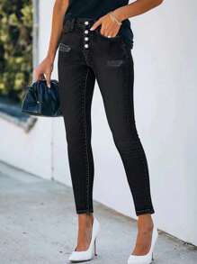 Women's Simple Casual Skinny Jeggings - Black - View 3