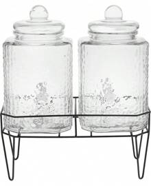 Style Setter Beverage Dispenser W/Stand (Set Of 2), 1.5 Gallon Large Countertop Glass Drink Dispenser W/Spigot, Party Drink Dispenser For Sweet Tea Lemonade Punch Water, Juice Dispensers For Parties