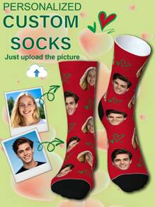 1 Pair Of Customized Crew Socks,Couple Custom Socks, Custom Photo Socks, Custom Printed Socks, Personalized Funny Face Socks, Custom Picture Socks, Put Any Face On The Socks, Anniversary Gift, Valentine Gift, Birthday Gift, Wedding Gift - Multicolor - View 13