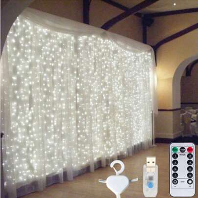 LED Window Curtain String Lights With Remote Control, USB Powered Christmas Lights, Curtain Fairy Lights Wreath, Suitable For Wedding, New Year Party, Patio, Garden, Window Decor