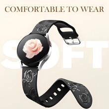1 Rose Watch With Smooth Floral Carving Strap Compatible With Classic 20mm/Watch Classic/Active 20mm Soft And Cute Silicone Sports Strap Compatible With Samsung Strap For Women And Men (Excluding Watch) Without Watch