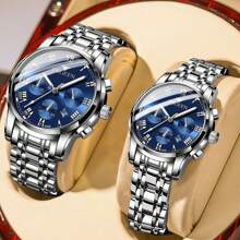 2 件/套 FNGEEN 情侣石英表 30 米防水时尚情人节礼物不锈钢水晶手表石英表 - 均碼 - 查看 7