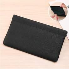 Self-Closing Top Layer Genuine Leather Long Wallet Passport Driver's License Document Holder Earphone Data Cable Storage Cash Organizer Makeup Bag Full Cowhide Inside And Out - 黑色 - 查看 12