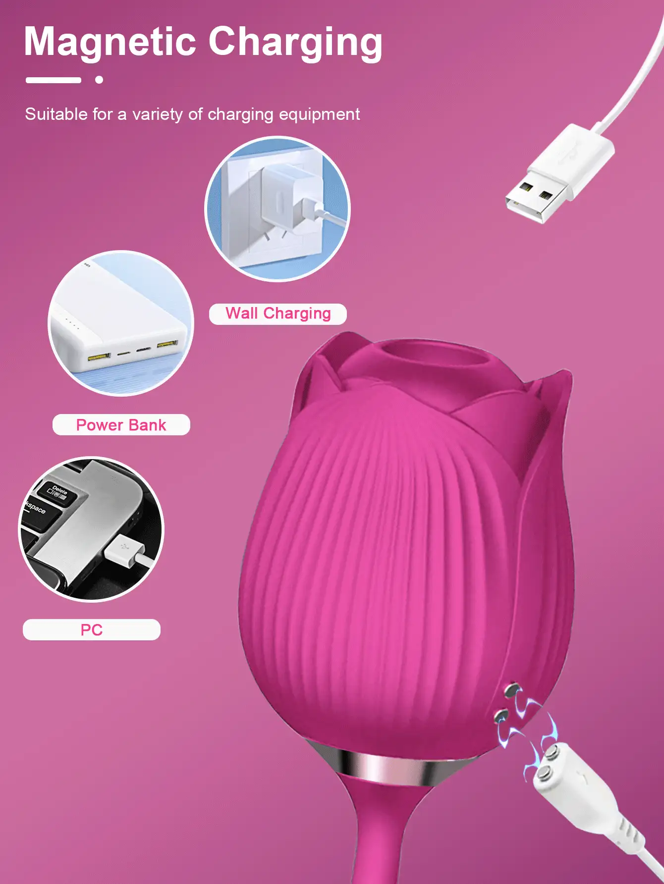 Juguete sexual vibrador para mujeres - Juguete sexual en forma de rosa con vibradores para estimular el punto G y 10 modos de succión para la estimulación clitoriana, de los pezones y anal, juguetes sexuales para adultos y máquinas sexuales para parejas