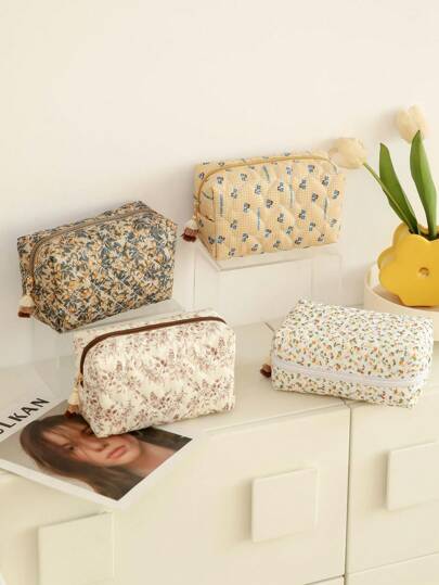 1pc Quilted Ditsy Floral Diaper Bag, Portable Mommy Diaper Bag For Outings