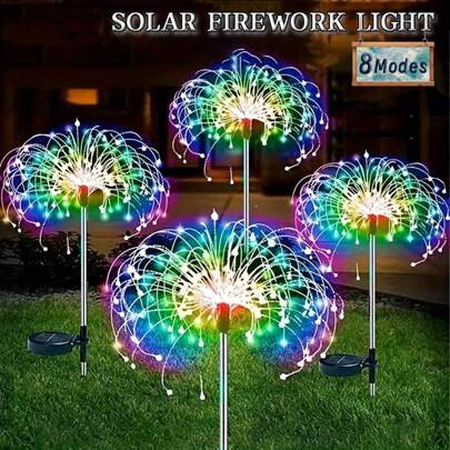 1Pc Christmas Solar Garden Lights Solar Lights Outdoor Waterproof Solar Powered Colorful Firework Stake Lights 60/90/120/180 LED Sparklers Solar Outside Lights For Yard Pathway Flowerbed Decor