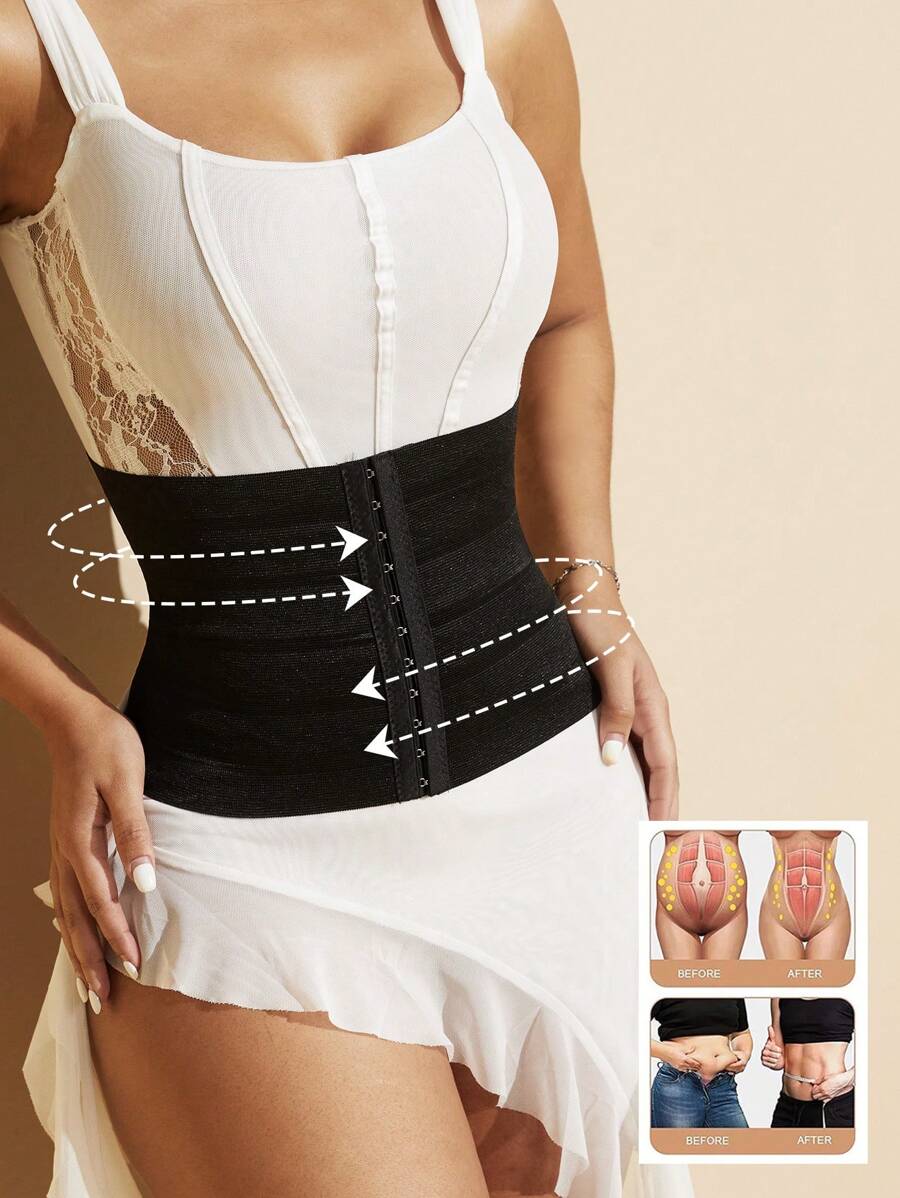 1pc Women's Waist Cincher With Button Closure, Waist Trainer - Black - View 1