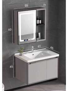 Gabinete Con Funciones De Almacenamiento De Baño Sencillo - Gris - Ver 2