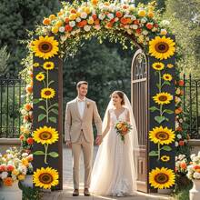 1 para (11,8*70,8 cala/30*180 cm) dwustronna dekoracja drzwi z motywem kwiatowym wiosennym ze wzorem słonecznika, materiał poliestrowy, wisząca ozdoba na werandę Happiness Spring, dekoracja ścienna do wewnątrz/na zewnątrz, lambrekin na drzwi imprezowe, wiszący baner w stylu wiejskim i podwórkowym, wiosenna dekoracja pokoju - nie wymaga zasilania, idealna na przyjęcie świąteczne w domu i na zewnątrz