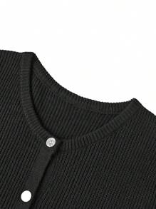 Women's Knit Cardigan Half Sleeve Round Neck Solid Color Button Up Knitwear - màu đen - Xem 4