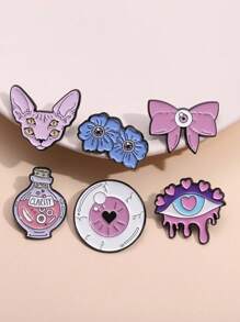 1pc Funny Cartoon Comic Style Blue Alien Flower Eye Cat Shaped Metal Brooch Pin - Multicolor - View 2