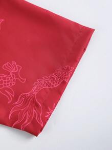 Men's Chinese Style Black Dragon Printed Robe Kimono Loungewear - Red - View 7