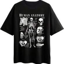 Women's Plus Size Gothic T-Shirts Short Sleeve Skeleton Graphic Tees Summer Loose Tops - Black - View 1