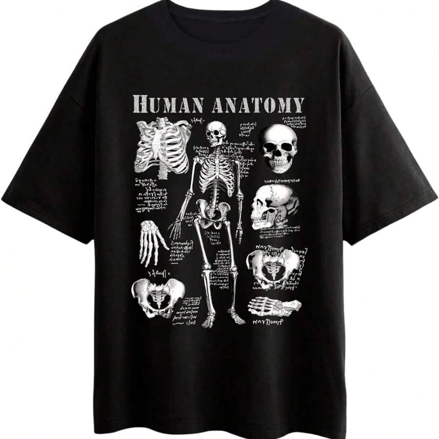 Women's Plus Size Gothic T-Shirts Short Sleeve Skeleton Graphic Tees Summer Loose Tops - Black - View 1