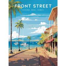电脑夏威夷拉海纳复古旅行海滩风景帆布画现代房间家居装饰画无框