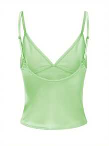 Women's Summer Satin Cami Tops Sleeveless Open Back V Neck Solid Color Tank Tops - 綠色 - 查看 4