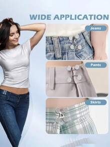 1 套隐形腰部塑身器，金属牛仔裤纽扣，时尚格子扣腰带，可拆卸腰部牛仔裤纽扣，腰部可调节扣，多功能设计 - 银色 - 銀色 - 查看 3
