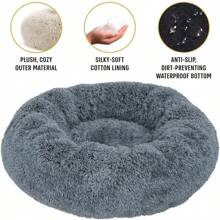 Cama redonda para perros, cama cálida de invierno para gatos, cesta de felpa para perros, cama lavable para mascotas, sofá para perros pequeños, medianos y grandes - Cuadrícula gris - Ver 11