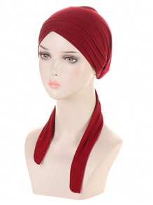 1pc Solid Color Linen Crystal Stripe Long Tail Turban Hat, Cancer Headscarf For Women Halloween - A - View 10