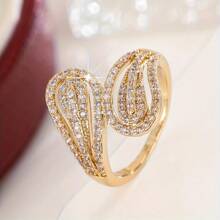 1 件时尚高品质合成方晶锆石镶嵌女士戒指，简约设计，通勤百搭