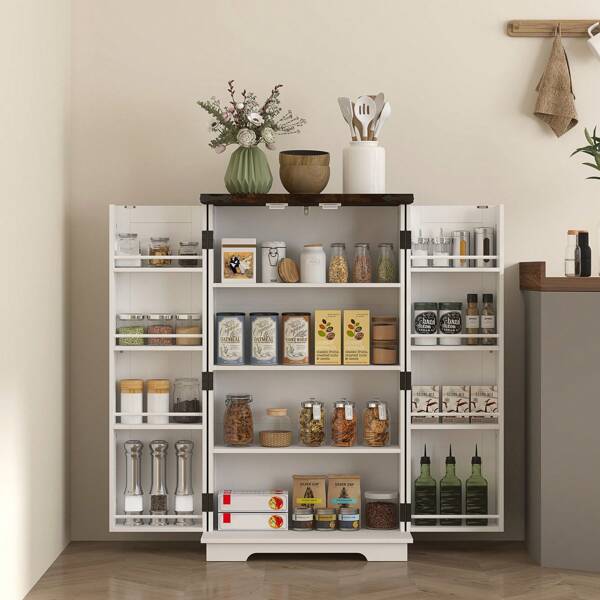 HOMCOM Kitchen Cupboard, Farmhouse Kitchen Storage Cabinet With Doors And Adjustable Shelves, White