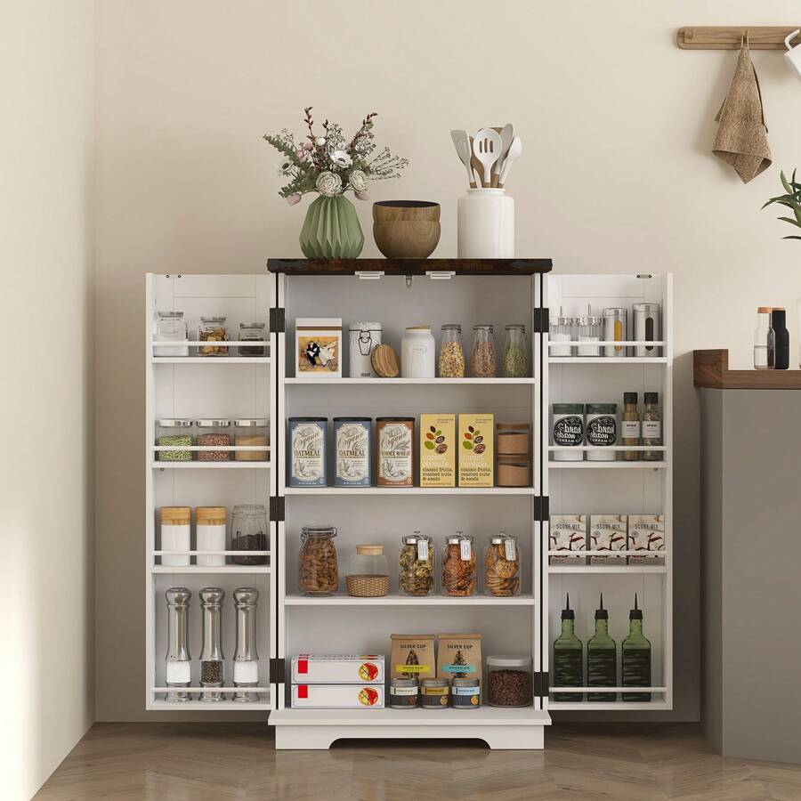 HOMCOM Kitchen Cupboard, Farmhouse Kitchen Storage Cabinet With Doors And Adjustable Shelves, White - White - View 1