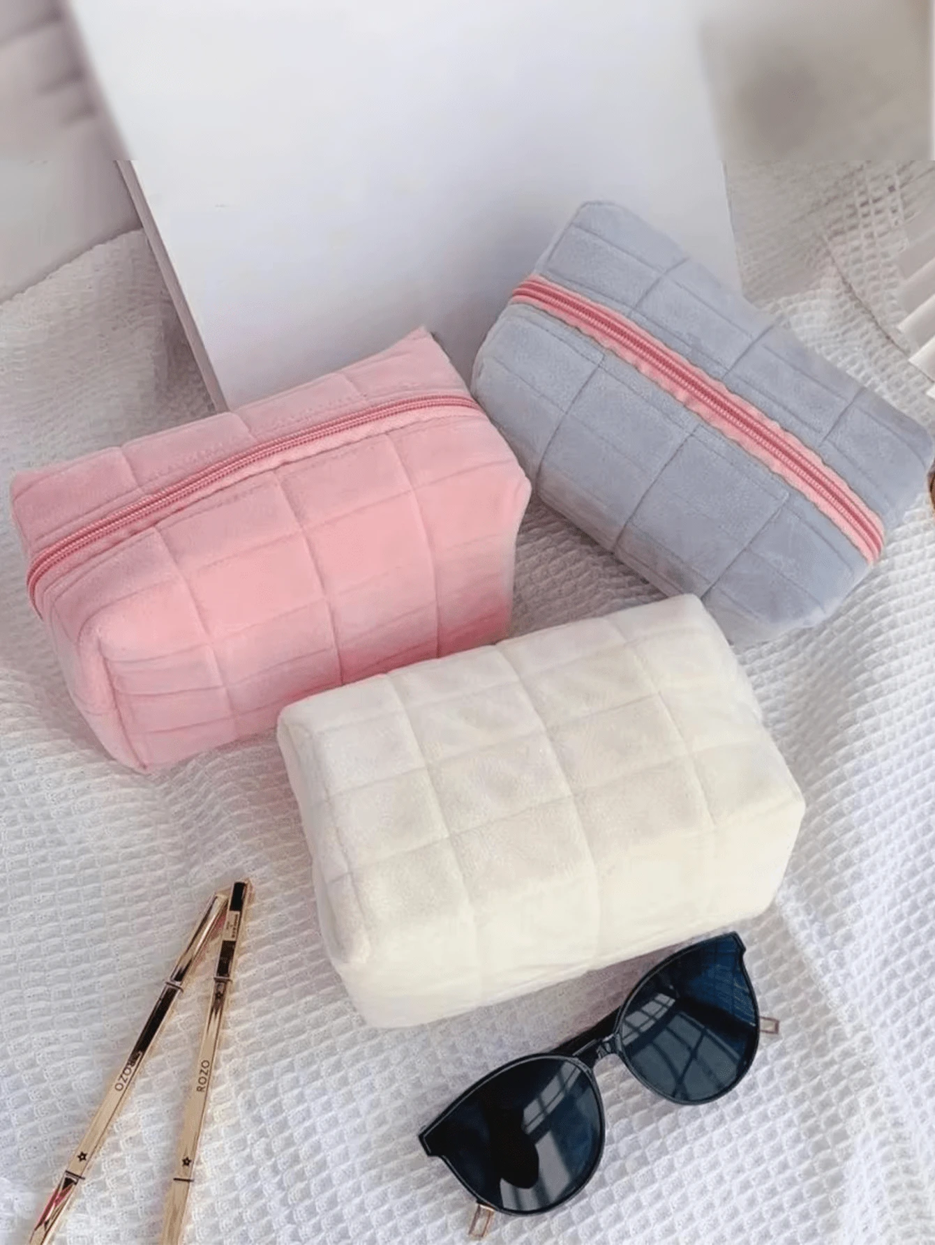 1 pieza Bolsa cosmética portátil, Neceser de maquillaje para mujer, Bolsa de aseo de unicolor con cremallera, Caja de almacenamiento de maquillaje, Artículos esenciales de viaje, Bolsillo con cremallera para lápiz labial, brochas de maquillaje, sombras de ojos o productos de cuidado de la piel - Multicolor - Ver 1