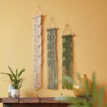 1pc Macrame Wall Hanging Bohemian Decor, Hand-Woven Leaf Shape Colorful Tassel Wall Tapestry - Multicolor - View 6