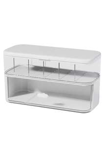 1pc Desktop Data Cable Storage Artifact Mobile Phone Charger Charging Cable Sorting Grid Winder Power Cord Storage Box - White - View 5