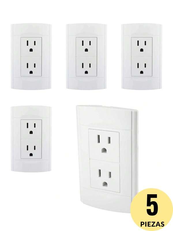 Paquete de 5 Placas de Doble Contacto Aterrizados Diseño Elegante