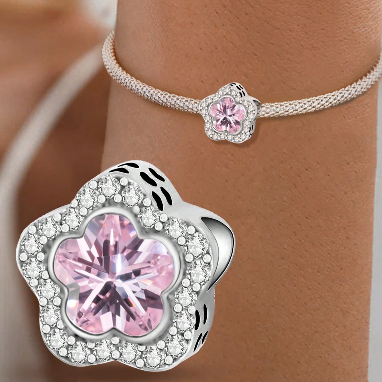 Pieza Flor de 5 pétalos de plata de ley 925, adecuada para pulseras, brazaletes, manualidades de joyería y accesorios diarios de mujeres y niñas