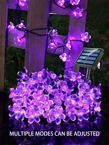 1pc Solar Powered Cherry Blossom String Lights, Multi-Mode Adjustable Outdoor Fairy Lights For Valentine's Day, Garden, Yard, Fence, Porch, Tree, Flower Themed Party, Waterproof Holiday Decor
