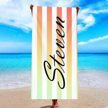1 件定制条纹沙滩巾，带有个性化名称/文字，超强吸水游泳巾，舒适沙滩巾，时尚泳池巾，时尚瑜伽垫，沙滩配件，节日完美礼物，有多种尺寸可供选择，非常适合游泳、露营和旅行