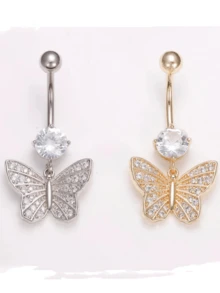 1pc Fashion Navel Piercing Jewelry, Butterfly Design With Cubic Zirconia, Versatile Belly Button Rings For Ladies
