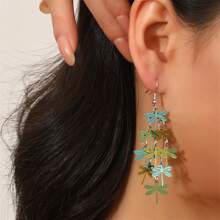 新款 1 对时尚简约波西米亚流苏挂钩，绿蜻蜓长耳环，母亲节、节日、生日礼物、日常佩戴、精美珠宝、女士耳环 - 墨綠色 - 查看 5