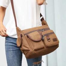 Men Casual Sling Bag Messenger Crossbody Shoulder Unisex Travel Outdoor Vintage Bags - Khaki - View 3