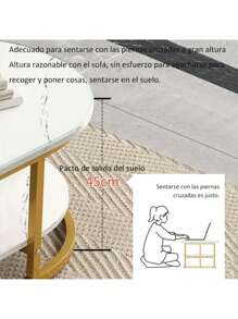 Modern Minimalist Living Room Table Marble Veined Center - White - View 3