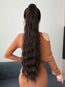 Claw Ponytail Extension Hair Brown Color 32 Inch Long Water Wave Heat Resistant Fiber Synthetic Ponytail Hairpiece For Girl Women Daily Used