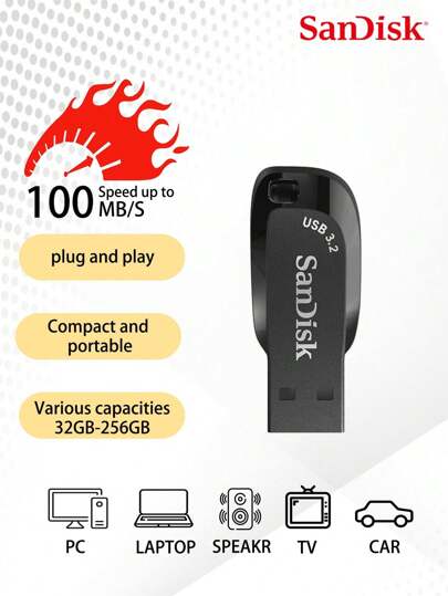 SANDISK Chiavetta USB SanDisk 3.0 nera da 256 GB, 128 GB, 64 GB, 32 GB Memory Stick USB