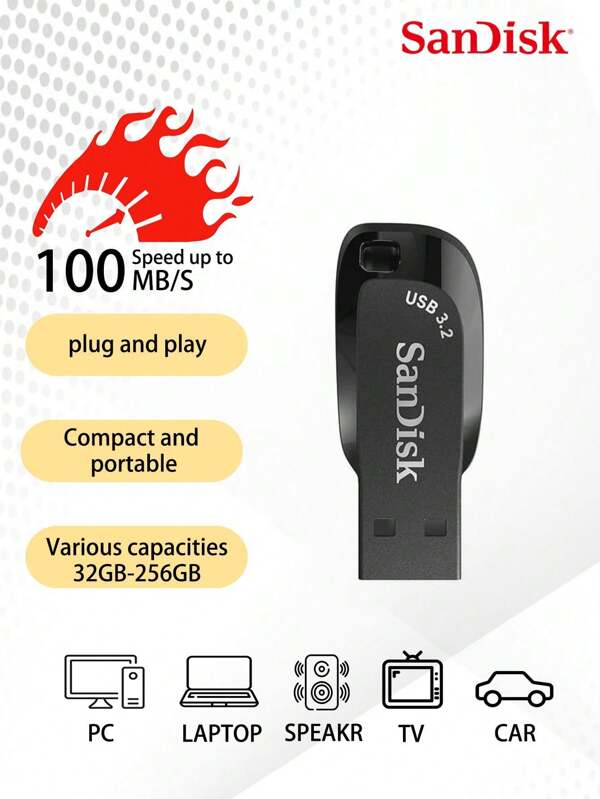 SANDISK القرص الفلاش الأسود من SanDisk بواجهة USB 3.0 بسعة 256 جيجابايت أو 128 جيجابايت أو 64 جيجابايت أو 32 جيجابايت، ذاكرة محمولة USB