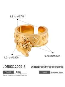 Uworld 1Pc Women's Fashion Heart Pattern Ring Liquid Metal Style Heart Pendant Stainless Steel Ring 18K Gold Plated Suitable For Daily Wear Parties And Festivals