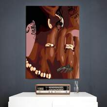 1pc Framed Canvas Poster Black Art Girl Art Woman Wall Art Canvas Paintings Ideal Gift For Bedroom Living Room Corridor Wall Art Wall Decor Room Decoration - 彩色 - 查看 2