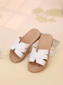 女童夏季蝴蝶结凉鞋拖鞋幼儿、小童、大童露趾公主平底休闲一脚蹬鞋 - 白色 - 查看 2