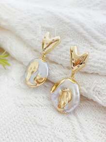 一对女士巴洛克仿珍珠S925银针耳环，原创小众设计，手工艺术风格精致仿珍珠耳环，温柔优雅耳环，轻奢 - 彩色 - 查看 7