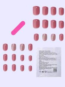 24pcs Long Almond / Short Square Press-On Nails Set, Gentle Minimalist Blush Multi-Color Shimmery Full Coverage Press-On Nails, Suitable For Girls And Ladies As Gifts, Parties, Office Wear, Includes Adhesive Tape And Nail File