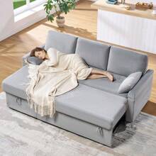 2-In-1 Sectional Sleeper Sofa With Pullout Bed And Storage, Reversible Chaise Couch For Apartment Living Room - 3 Seat Convertible Couch - Xám - Xem 3