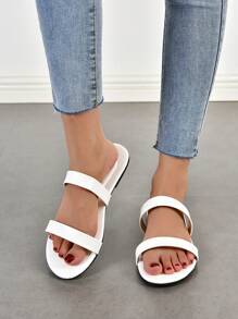 Blue Women Flat Sandals Cute Simple Comfortable Fashion Flat Sandals Women Sandals Women Slippers Blue Shoes Summer Shoes Women White Sandals White Shoes White Sandals Women White Shoes Women Silver Shoes Green Shoes Women Flat Sandals Blue Sandals Summer Shoes Silver Sandals - White - View 7