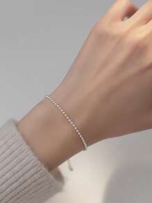 HuooNew 1pc 925 Sterling Silver Bead Adjustable Pull Bracelet, Elegant For Women Daily Wear