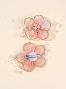 2pcs Pink Hair Clips For Women Girls Solid Color Mesh Flower Alligator Clips With Pearl Elegant Gold Edge Mesh Floral Hair Clips Pearl Flower Hair Clips Wedding Party Holiday Gifts Barrettes Women Hair Accessories